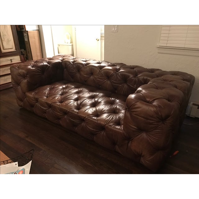 Restoration Hardware Soho Tufted Leather Sofa | Chairish