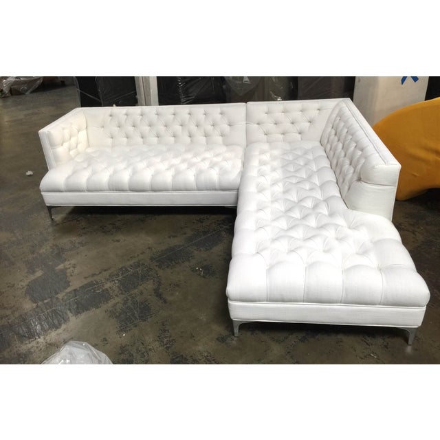 Restoration Hardware Style Tufted White Linen Sofa Chairish