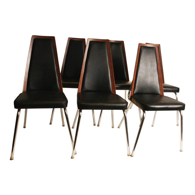 1960s Danish Modern Black Vinyl Dining Chairs Set of 6 Chairish
