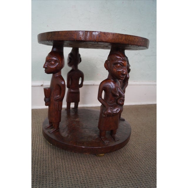 Carved African Round Side Table Chairish