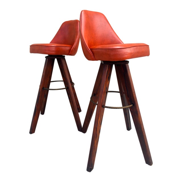 MidCentury Modern Barstools in Orange A Pair Chairish