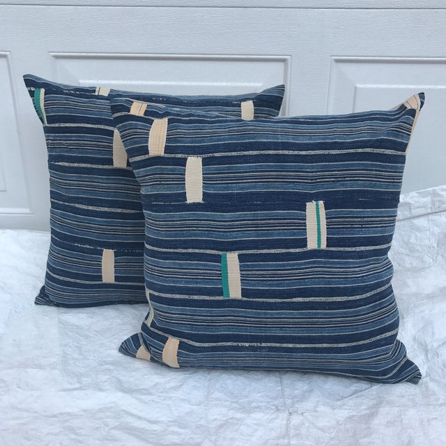 African Indigo Cotton Striped Patched Pillows A Pair Chairish