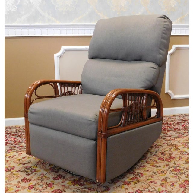 Vintage Early 1990s Rattan Framed Swivel and Rocking Recliner Chair
