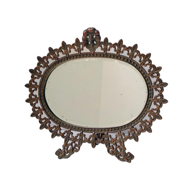 Antique Brass Standing Vanity Mirror | Chairish