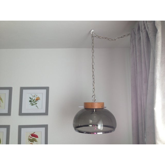 1970s Smoked Glass and Teak Swag Lamp Chairish