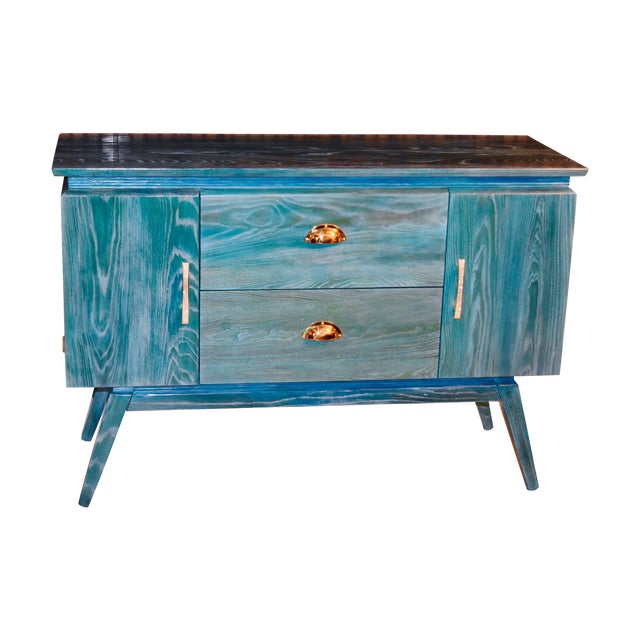Turquoise MidCentury Cerused Credenza Chairish
