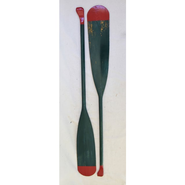 Vintage Nautical Green & Red Wood Boat Oars A Pair Chairish