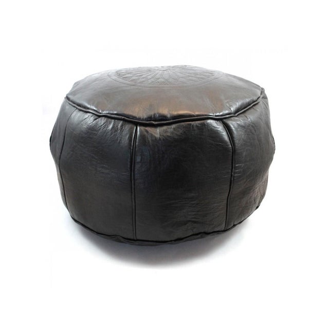 Black Leather Moroccan Pouf/Ottoman Chairish