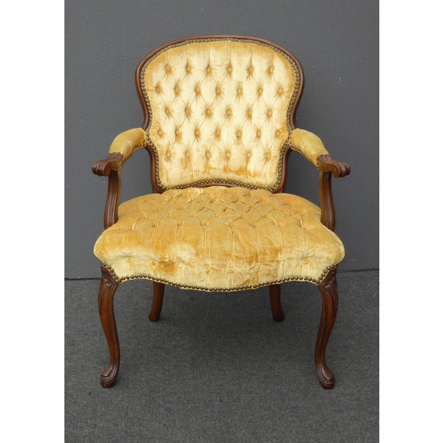 Vintage French Provincial Tufted Gold Velvet Accent Chair ...
