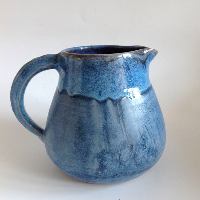 Vintage Artisan Blue Pottery Pitcher Chairish