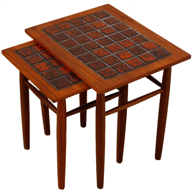 Danish Modern Teak & Tile Nesting Tables Chairish