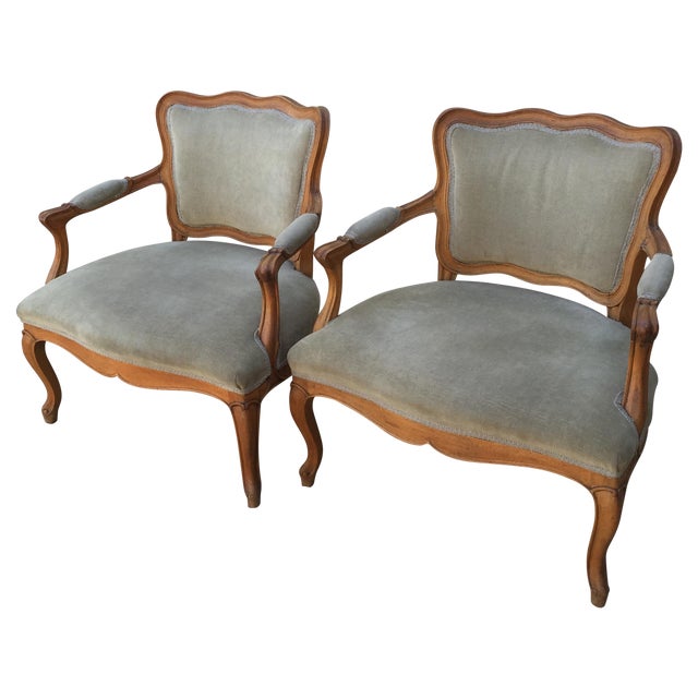 Louis XVI French Provincial Sage Velvet Armchairs Chairish