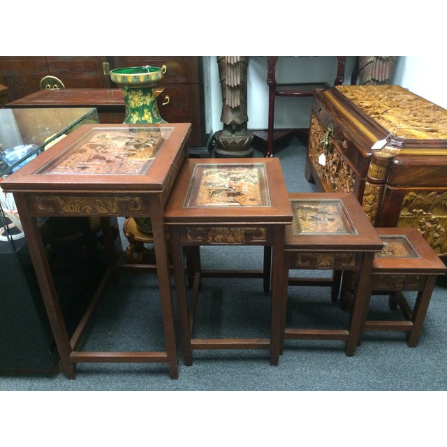 Asian Hand Carved Nesting Tables Set of 4 Chairish