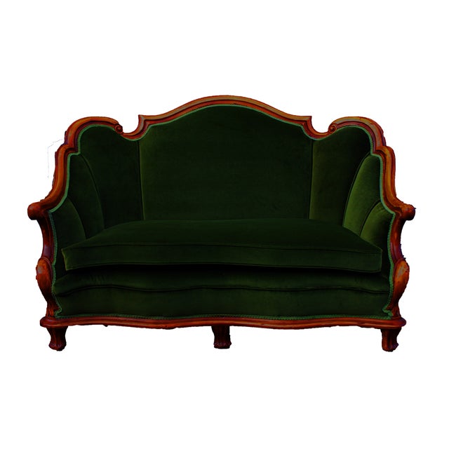 Image of Dark Hunter Green Velvet Settee