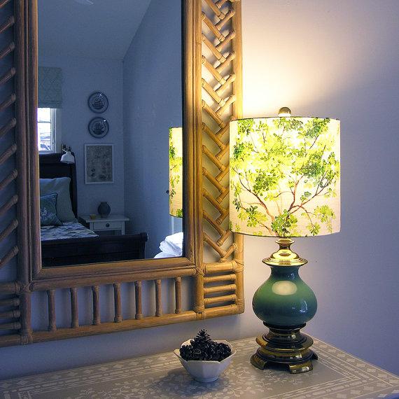 Large Vilber Trees Green Custom Drum Lamp Shade | Chairish
