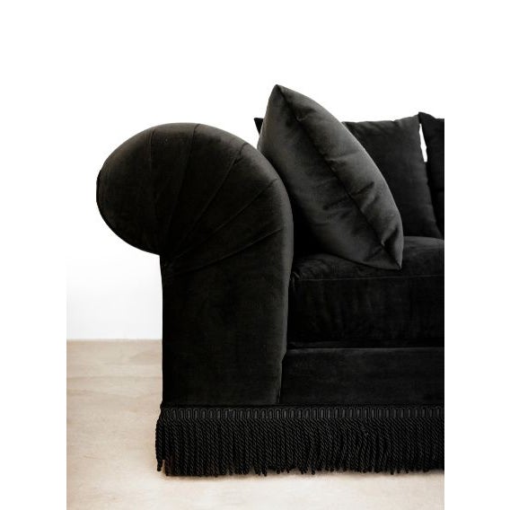 Black Velvet Roll Arm Sofa with Fringe Chairish