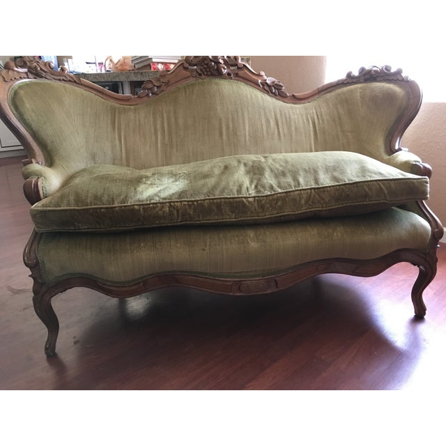 19thC. Green Velvet Victorian Sofa Chairish