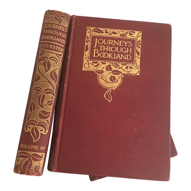 Antique Gold Embossed Red Books Set of 5 Chairish