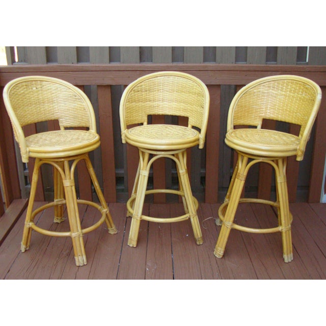MidCentury Rattan Wicker Barstools Set of 3 Chairish