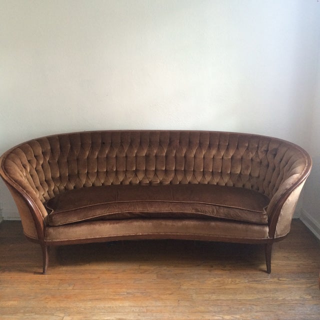 Curved Brown Velvet Tufted Sofa | Chairish