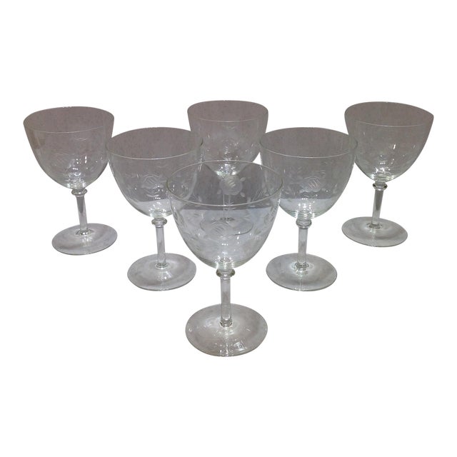 Cut Crystal "Roses" Wide Bowl Wine Glasses Set of 6 Chairish