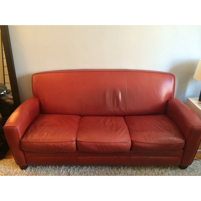 Thomasville Contemporary Red Leather Sofa | Chairish