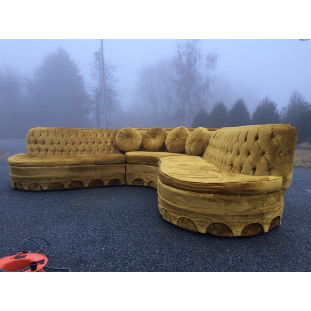 Serpentine Tufted Gold Velvet Sectional Sofa | Chairish