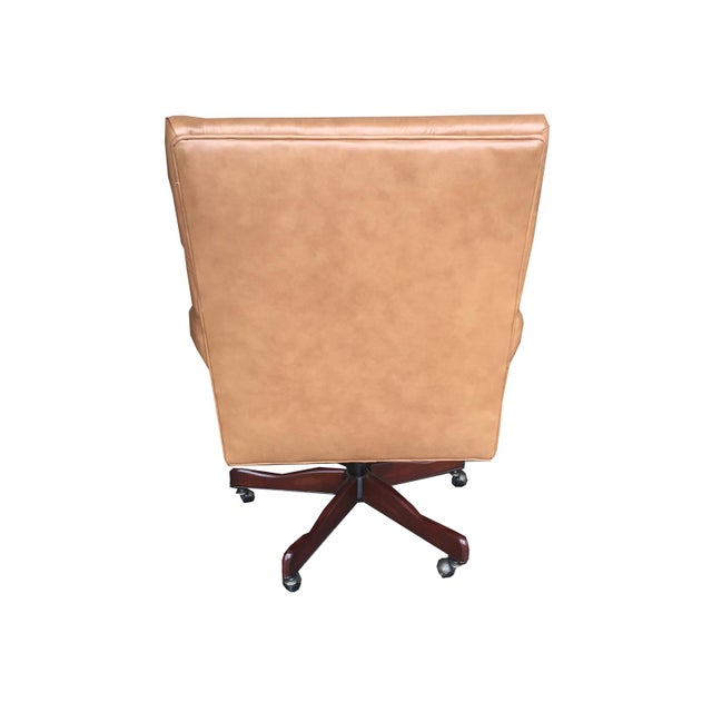 Vintage Mid Century Modern Tan Leather Chesterfield Style Executive