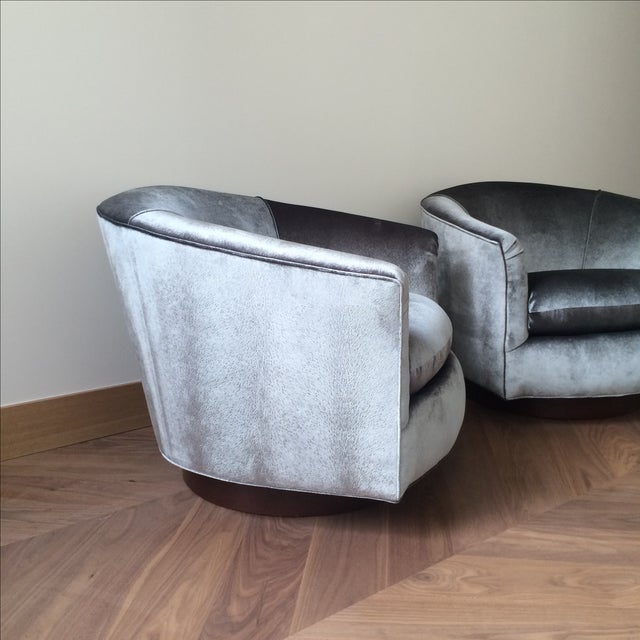 Gray Velvet Swivel Bucket Chairs A Pair Chairish