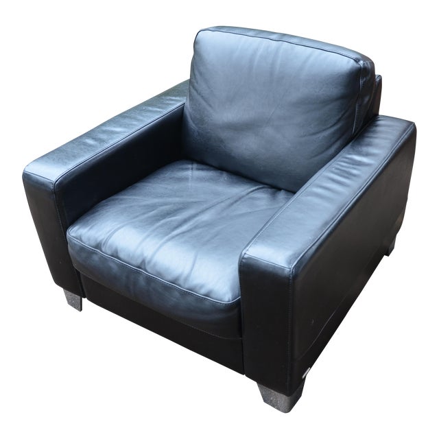 Natuzzi Italian Modern Black Leather Club Chair Chairish