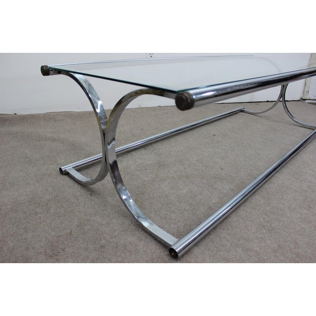 Mid Century Modern tubular chrome and glass x base coffee ...