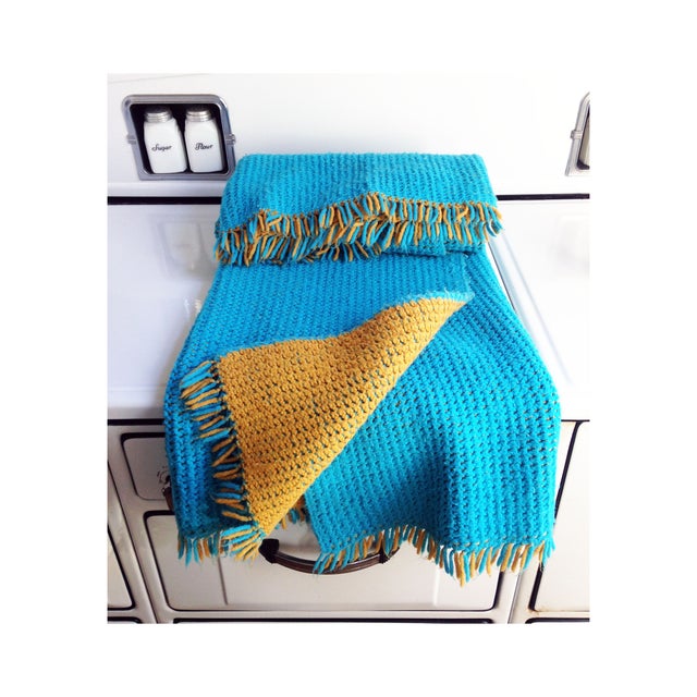 Vintage Blue and Yellow Woven Throw Blanket Chairish