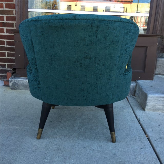 Mid-Century Green Velvet Brass Swivel Chair | Chairish