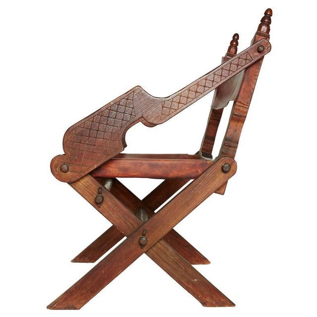 Antique Mexican Leather & Carved Wood Chair Chairish