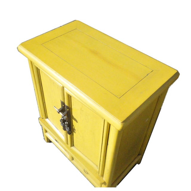 Chinese Rustic Light Yellow End Table Nightstand Chairish