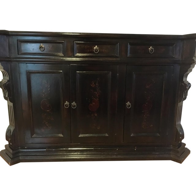 Hand Painted Dark Wood Credenza Chairish