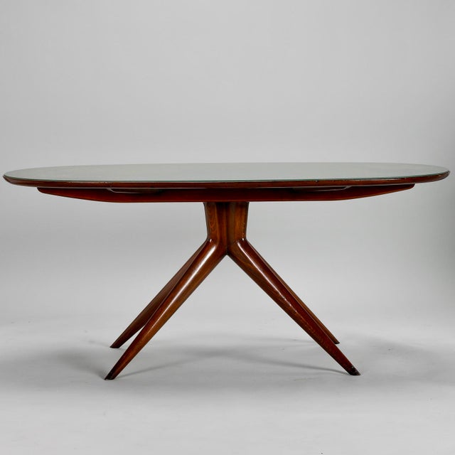 Italian Mid-Century Oval Green Glass Top & Walnut Dining ...