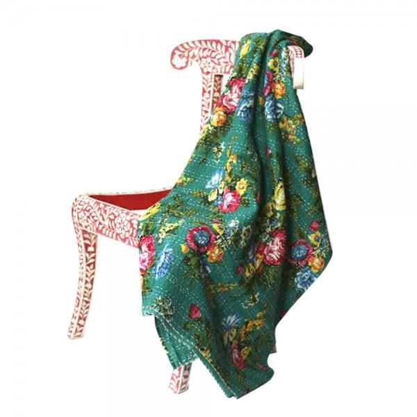 Green Floral Kantha Throw A Full Chairish