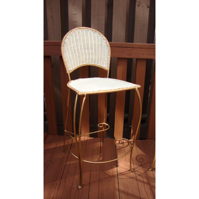 Gilt Wicker Wrought Iron Bar Stools A Pair Chairish