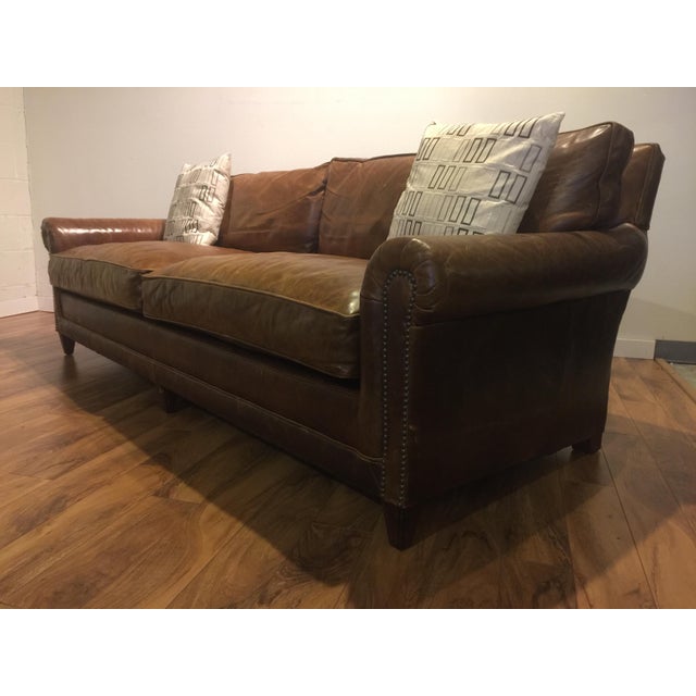 Ralph Lauren Leather Sofa With Throw Pillows Chairish