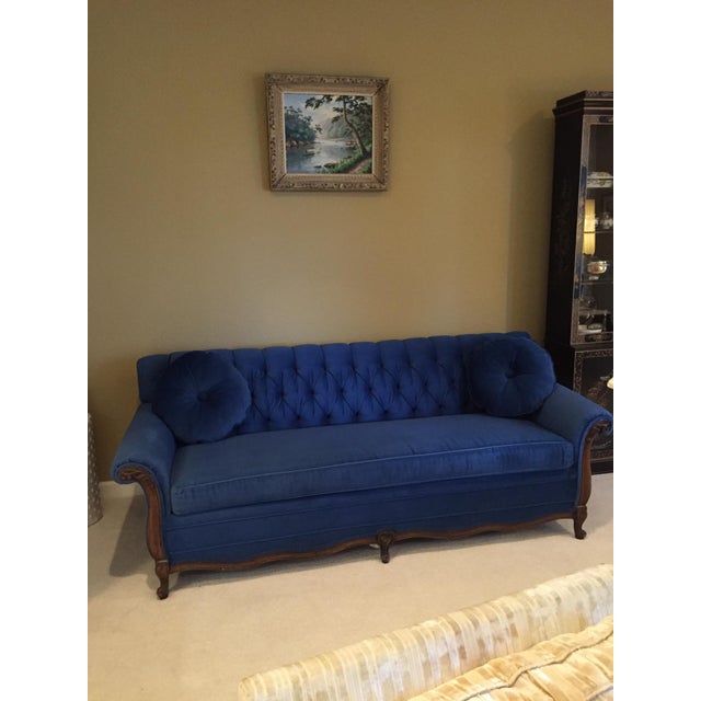 Custom-Made Midnight Blue Velvet Sofa Sleeper | Chairish