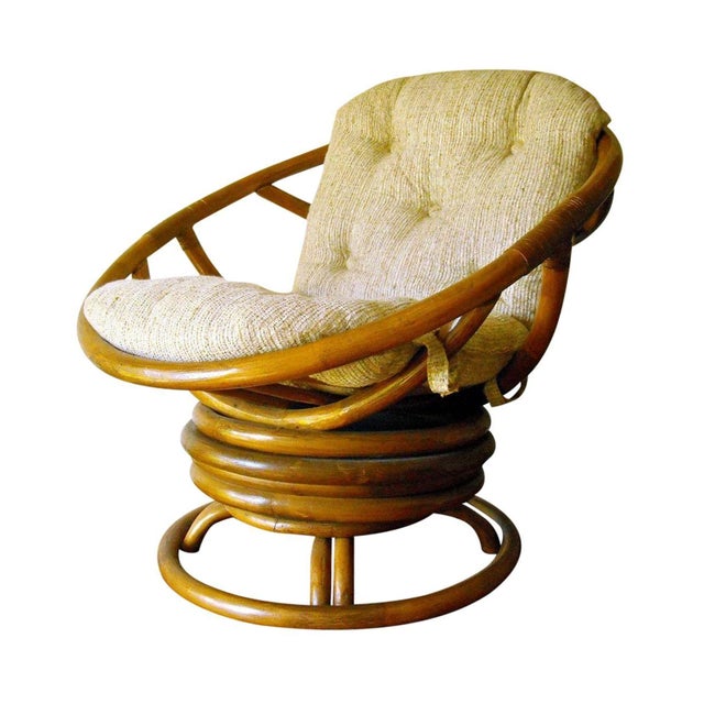 Mid-Century Rattan Swivel Pod Chair | Chairish