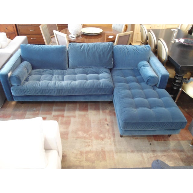 Pacific Blue Velvet Sectional Sofa Chairish