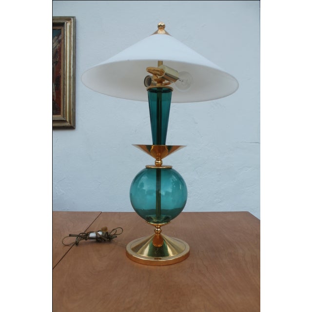 Contemporary Blue and Brass Lacquered Table Lamp Chairish
