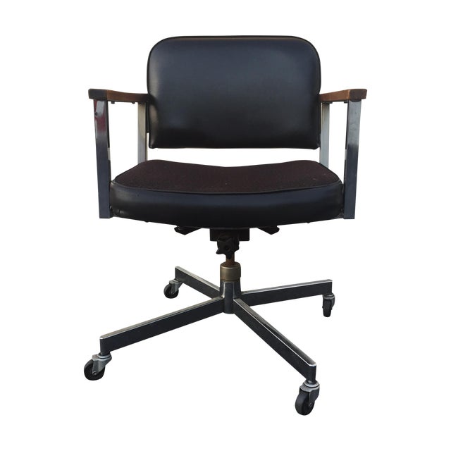 MidCentury Modern Wheeled Desk Chair With Wood Chairish