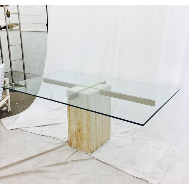 Ello Italian Travertine Marble & Brass Glass Top Pedestal ...