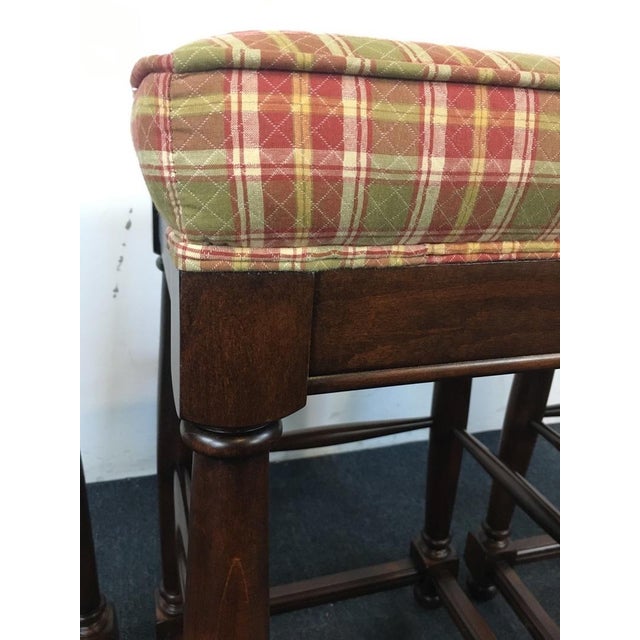 Fremarc Designs Plaid Upholstered Wood Bar Stools Set of 3 Chairish