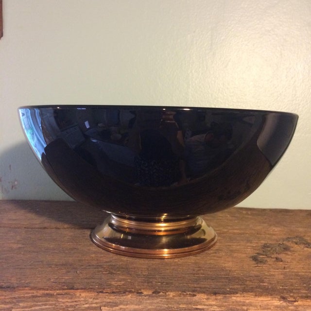 Vintage Black Glass Bowl on Gold Metal Pedestal Chairish