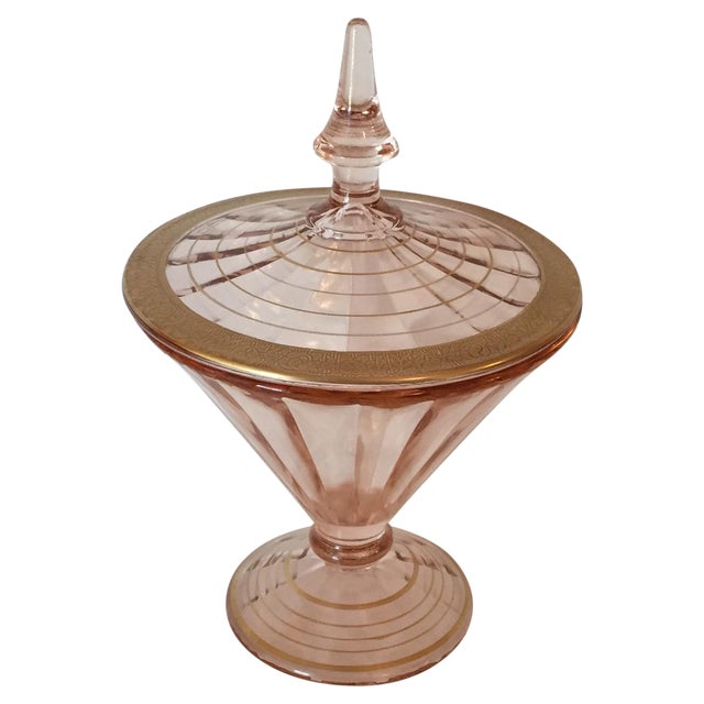French Pink Depression Glass Vanity Jar With Lid Chairish