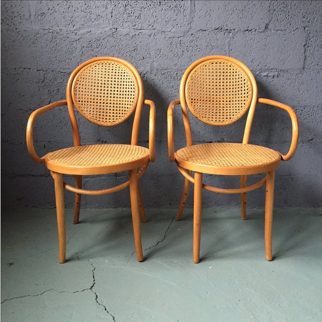 Vintage Bentwood Cane Arm Chairs Pair Chairish